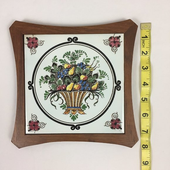 VTG Fruit Basket Tile Wood Trivet Decor - Picture 9 of 10